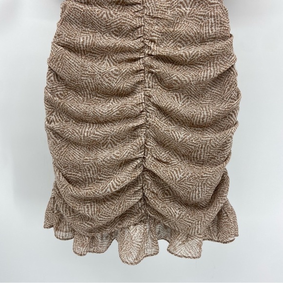 Lush Ruched Faux Wrap Mini Dress in Chocolate Abstract Print Size Medium NWT - Picture 8 of 12